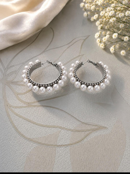Elegant White Pearl Hoop Earrings