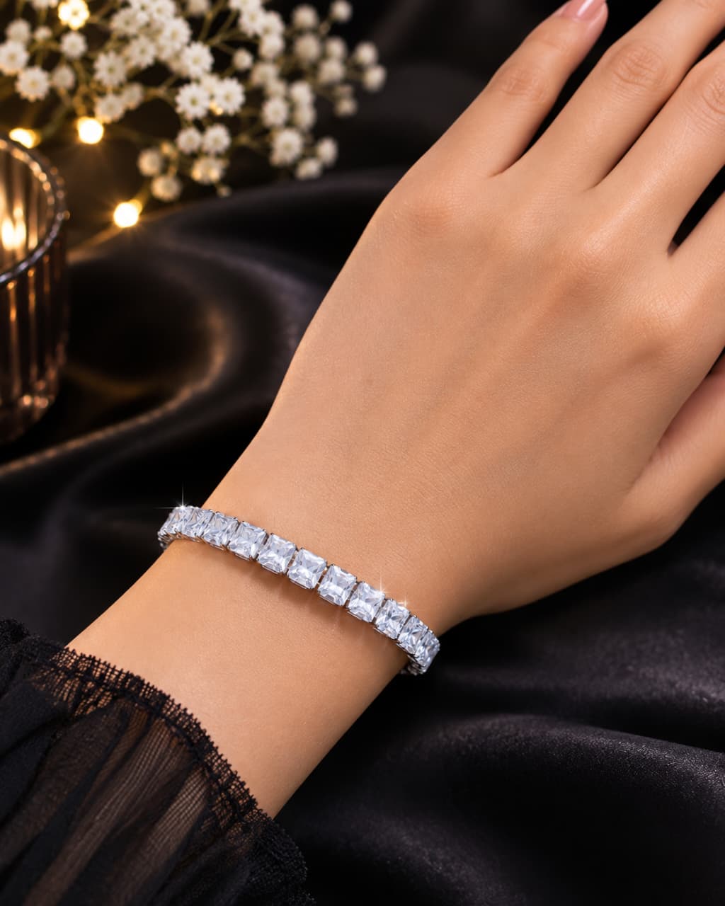 Radiant Radiance: Emerald-Cut Cubic Zirconia Tennis Bracelet