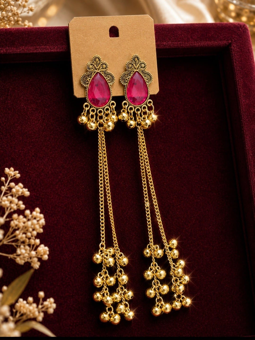 Royal Rani Pink Kashmiri Drop Earrings