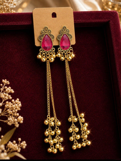 Royal Rani Pink Kashmiri Drop Earrings