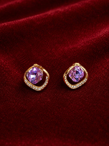 Elegant Korean-Style Purple Stone &amp; Diamond Accent Earrings