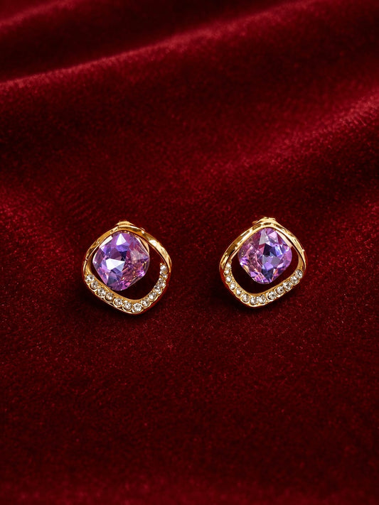 Elegant Korean-Style Purple Stone &amp; Diamond Accent Earrings