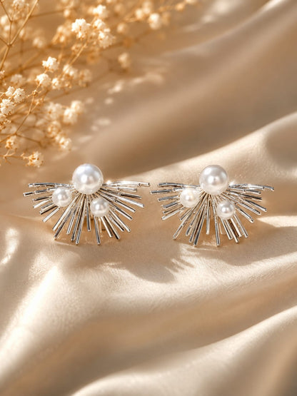 Korean White Pearl &amp; Silver Radiance Earrings