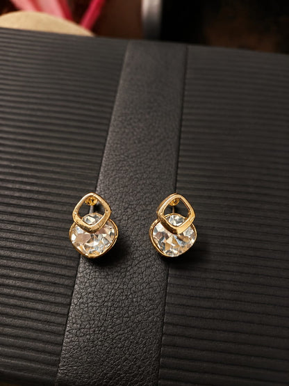 Korean Gold-Plated 'Topping' Earrings with White Diamond Stone