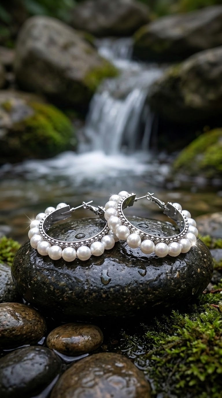 Elegant White Pearl Hoop Earrings