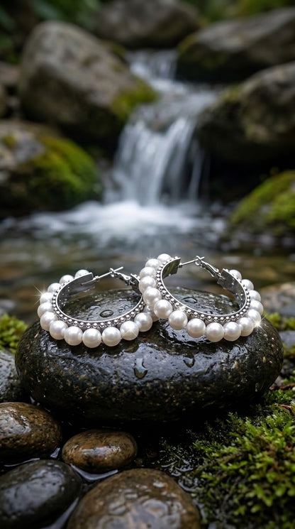 Elegant White Pearl Hoop Earrings