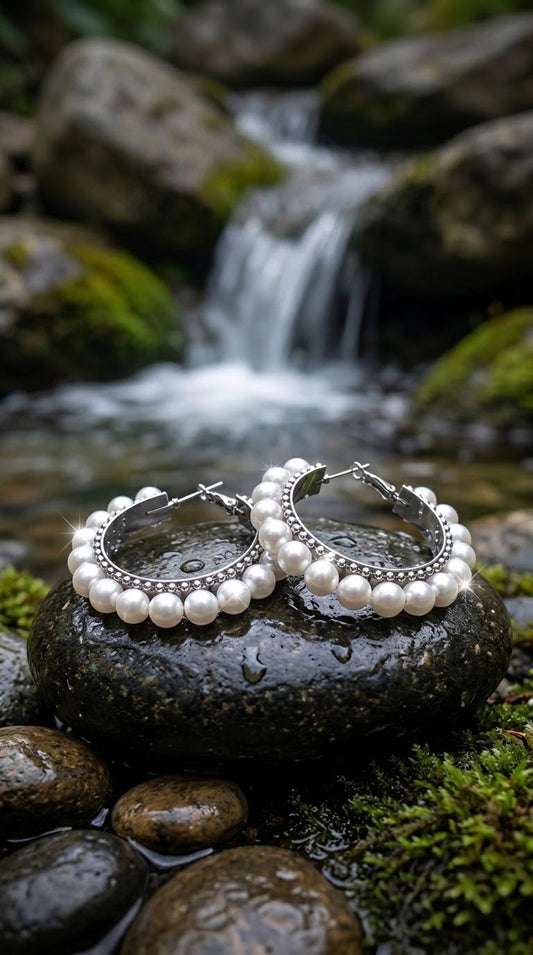 Elegant White Pearl Hoop Earrings