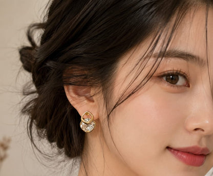 Korean Gold-Plated 'Topping' Earrings with White Diamond Stone