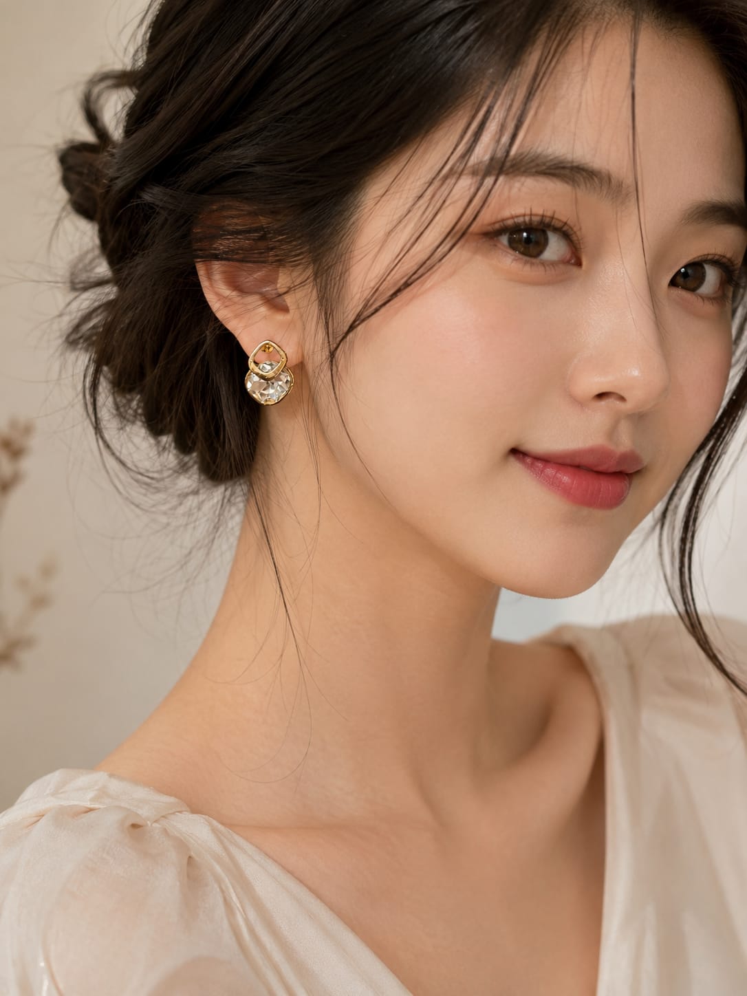 Korean Gold-Plated 'Topping' Earrings with White Diamond Stone